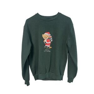 Christmas Denim & Flower Ricky Singh Sweatshirt‎ L Green Teddy Bear